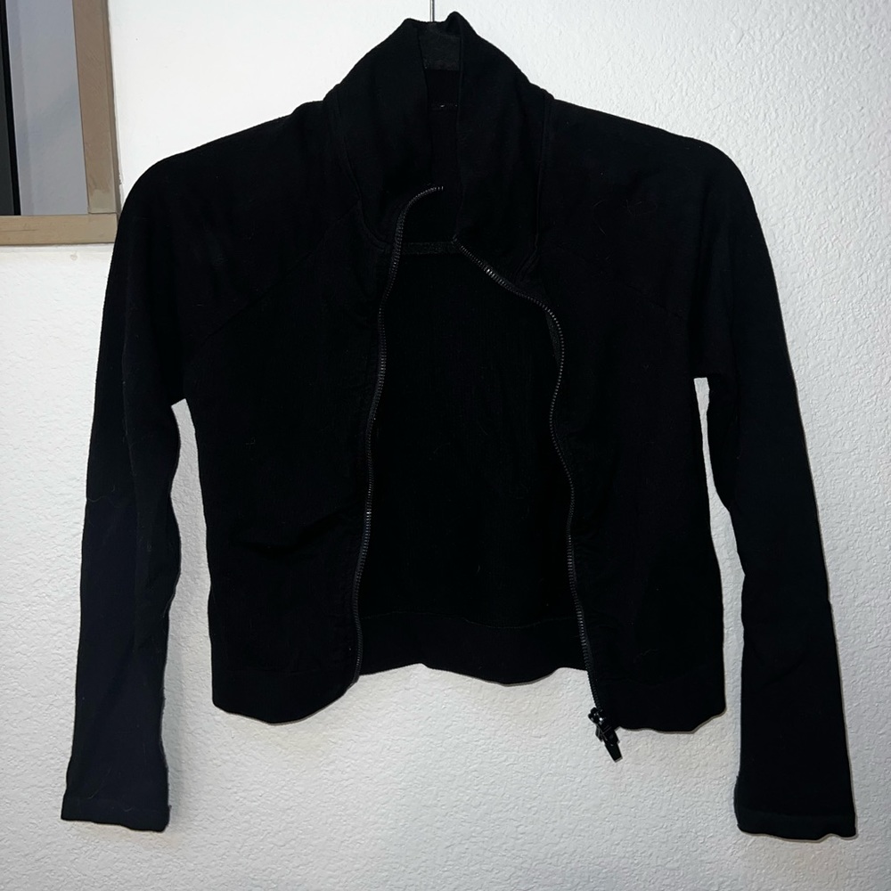 Cropped Two Way Zip Long Sleeve Athletic Sweater